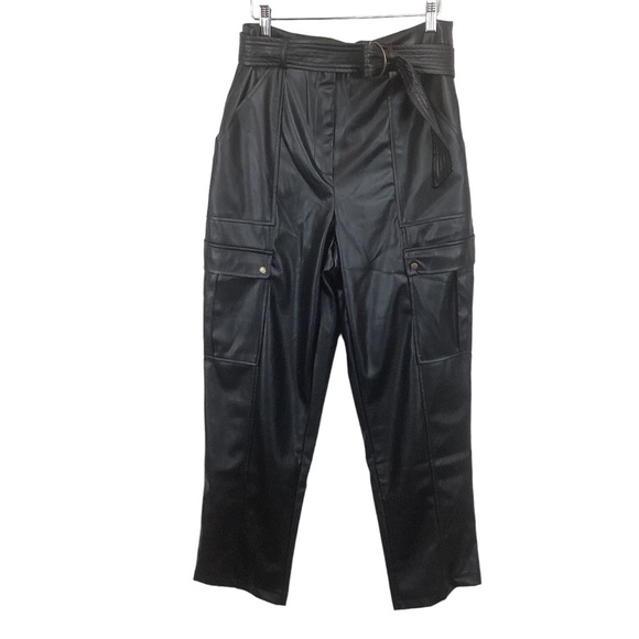 Jason Wu Vegan Faux Leather Black Cargo pants size 8 Straight leg NWT - Picture 1 of 10